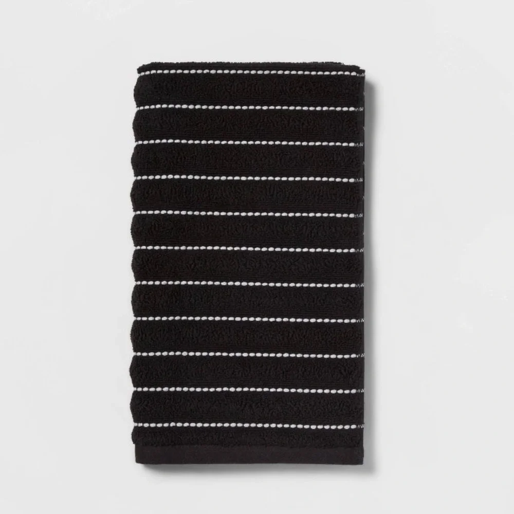 New Threshold Performance Plus Black Striped Hand Towels 4-Pack
